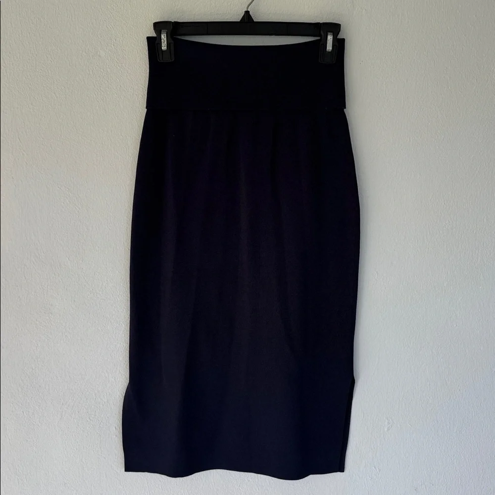 MM Lafleur Navy Pencil Skirt with Side Slit - Picture 7 of 11